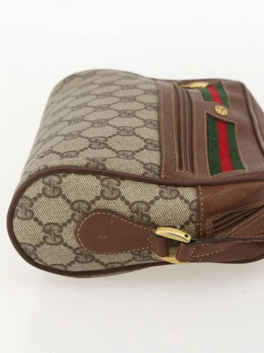 GUCCI GG Supreme Web Sherry Line Bag PVC Beige Gold 001 56 6655 Auth YKZ1519